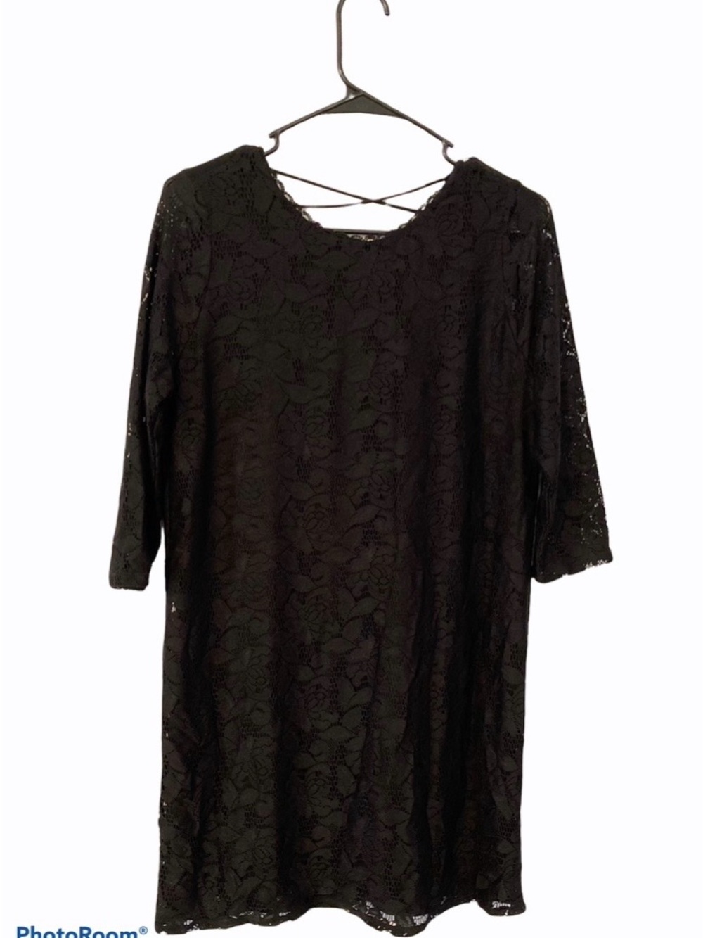 Forever 21 Black Lace Long Sleeve Shift Dress with Crisscross Back Straps